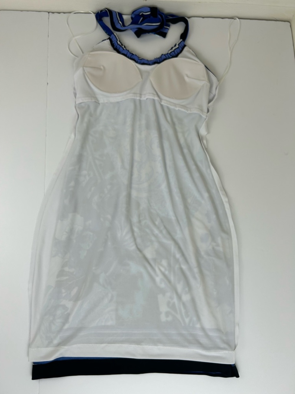 Cache Blue Paisley Halter Mini Dress Size 4 Bodycon Lined Built-In Bra NEW - Picture 9 of 10